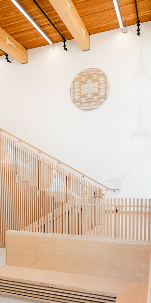 Circular Traditional Musqueam Weaving Installation & Painted Traditional Design Elements